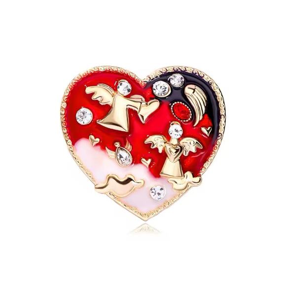Love Angel Heart Design Shaped Brooch Pendant w/Rhinestones Gold Tone Jewelry - Picture 1 of 4